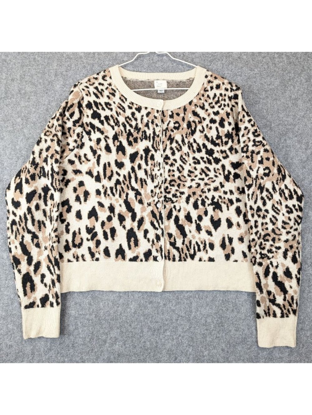 A New Day Women's Medium Leopard Print Cardigan Sweater Beige Black Animal M